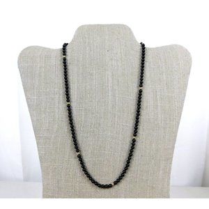 Vintage Black/Gold Tone Beaded Necklace 14K Spring Ring Clasp SEE DESCRIPTION